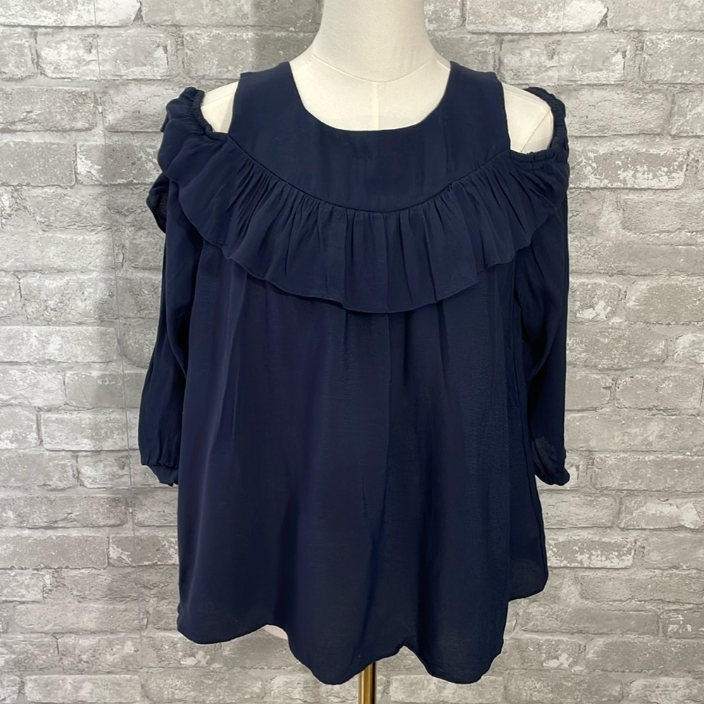 Anthropologie Maeve Brearly Cold Shoulder
Ruffle Top